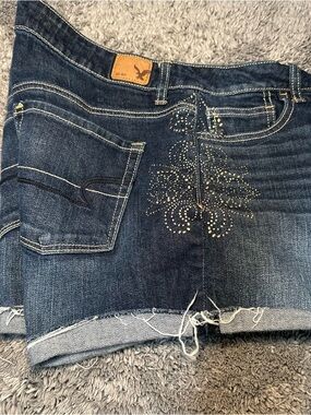 American Eagle Outfitters Dark Blue Denim Shorts with Rhinestone Detail